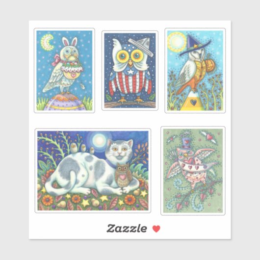 NIEDLICHER FOLK ART WHIMSICAL URLAUB OWL STICKERS AUFKLEBER (Blatt)