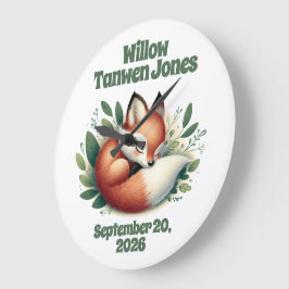 Niedlicher Fox Asleep in Blätter Kinderzimmer Große Wanduhr