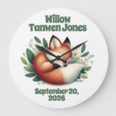 Niedlicher Fox Asleep in Blätter Kinderzimmer Große Wanduhr (Vorderseite)