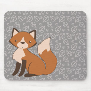 Niedlicher Fox auf Blatt-und Eichel-Muster Mousepad