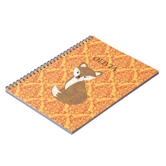 Niedlicher Fox auf orange gemustertem Hintergrund Notizblock (Linke Seite)