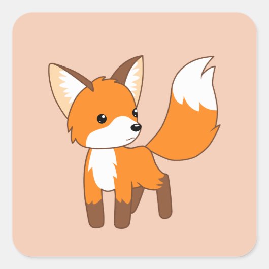 Niedlicher Fox auf Peach Quadratischer Aufkleber (Vorderseite)