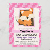 Niedlicher Fox auf rosa und weiße Streifen Einladung (Vorne/Hinten)