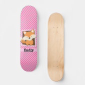 Niedlicher Fox auf rosa und weiße Streifen Skateboard (Vorderseite)