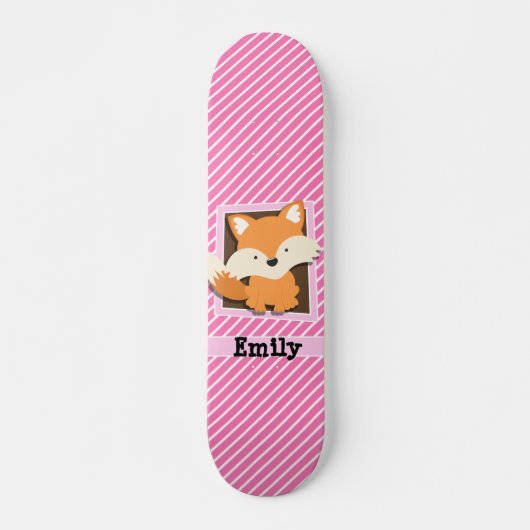 Niedlicher Fox auf rosa und weiße Streifen Skateboard (Vorne)