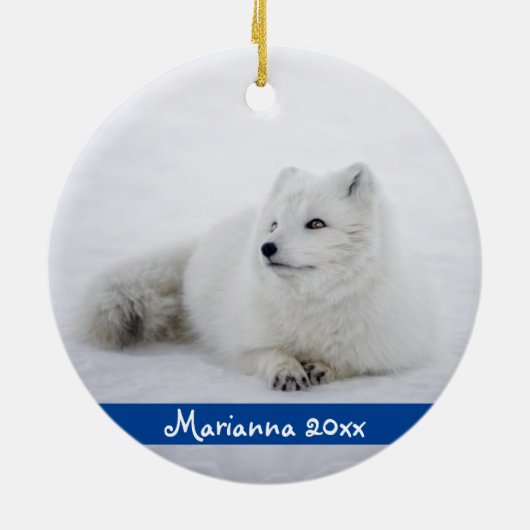 Niedlicher Fox aus der Arktis in Schnee Keramik Or Keramik Ornament (Hinten)