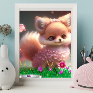 Niedlicher Fox im Garten von rosa Blume Personalis Poster