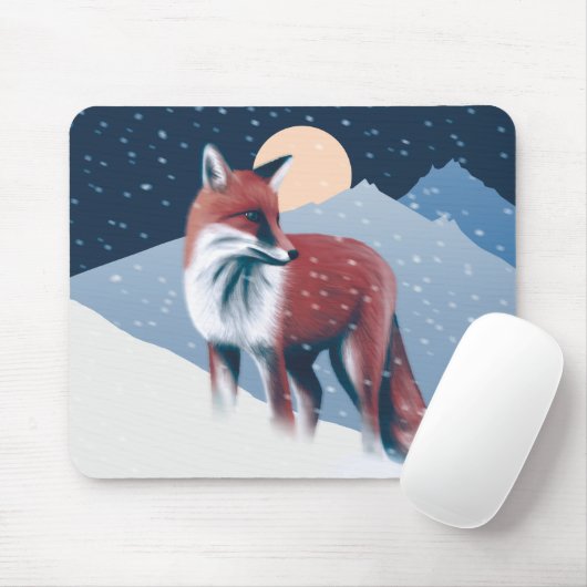 Niedlicher Fox in der Winterschneeillustration Mousepad (Mit Mouse)