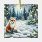 Niedlicher Fox in einem verzauberten Waldweihnacht Keramikornament (Vorderseite)
