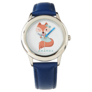 Niedlicher FOX MIT BLUE BODEN UND MIRROR Personali Armbanduhr
