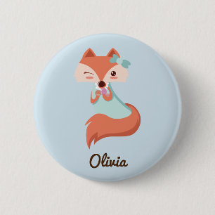 NIEDLICHER FOX MIT BLUE BOW HINZUFÜGEN IHREN NAME BUTTON