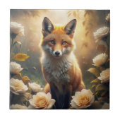 Niedlicher Fox mit Blume Fliese (Vorderseite)