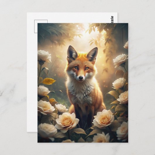 Niedlicher Fox mit Blume Postkarte (Vorne/Hinten)