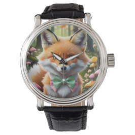 Niedlicher Fox mit einem grünen und rosa Bug Armbanduhr