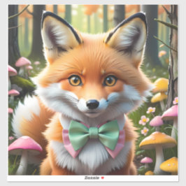 Niedlicher Fox mit einem grünen und rosa Bug Aufkleber