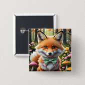 Niedlicher Fox mit einem grünen und rosa Bug Button (Vorne & Hinten)