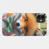Niedlicher Fox mit einem grünen und rosa Bug Case-Mate iPhone Hülle (Rückseite (Horizontal))