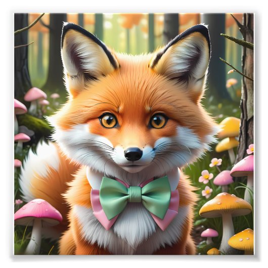 Niedlicher Fox mit einem grünen und rosa Bug Fotodruck (Vorne)