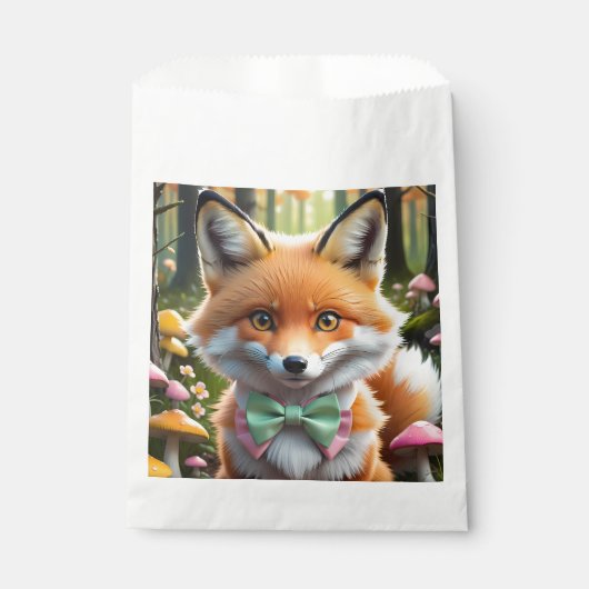 Niedlicher Fox mit einem grünen und rosa Bug Geschenktütchen (Vorderseite)