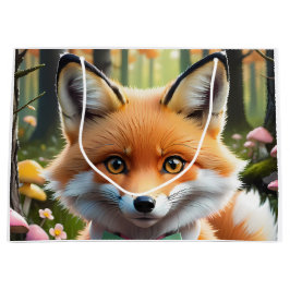 Niedlicher Fox mit einem grünen und rosa Bug Große Geschenktüte