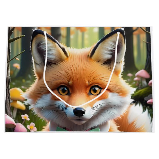 Niedlicher Fox mit einem grünen und rosa Bug Große Geschenktüte (Vorderseite)