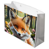 Niedlicher Fox mit einem grünen und rosa Bug Große Geschenktüte (Rückseite Schrägansicht)