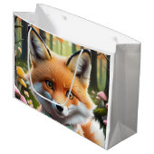 Niedlicher Fox mit einem grünen und rosa Bug Große Geschenktüte (Vorderseite Schrägansicht)