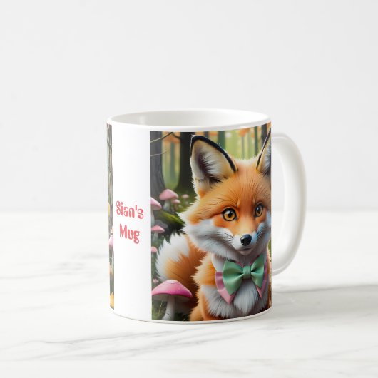 Niedlicher Fox mit einem grünen und rosa Bug Kaffeetasse (VorderseiteRechts)