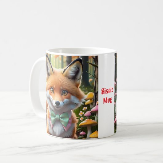 Niedlicher Fox mit einem grünen und rosa Bug Kaffeetasse (Vorderseite Links)