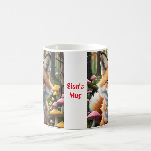 Niedlicher Fox mit einem grünen und rosa Bug Kaffeetasse (Mittel)