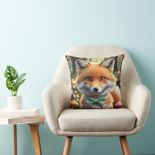 Niedlicher Fox mit einem grünen und rosa Bug Kissen (Stuhl )