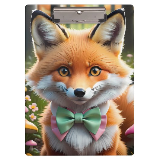 Niedlicher Fox mit einem grünen und rosa Bug Klemmbrett (Vorderseite)