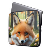 Niedlicher Fox mit einem grünen und rosa Bug Laptopschutzhülle (Vorderseite Links)