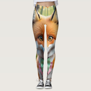 Niedlicher Fox mit einem grünen und rosa Bug Leggings