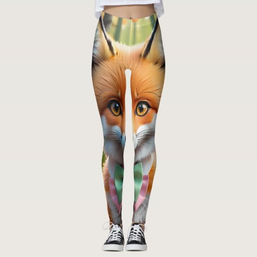 Niedlicher Fox mit einem grünen und rosa Bug Leggings (Vorderseite)