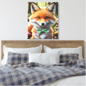 Niedlicher Fox mit einem grünen und rosa Bug Leinwanddruck (Insitu (Schlafzimmer))