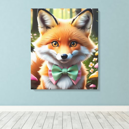 Niedlicher Fox mit einem grünen und rosa Bug Leinwanddruck (Insitu (Holzboden))