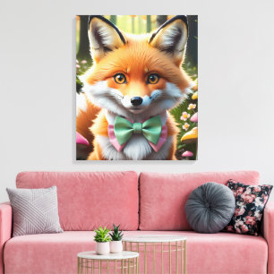 Niedlicher Fox mit einem grünen und rosa Bug Leinwanddruck