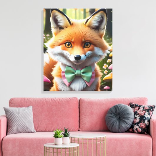 Niedlicher Fox mit einem grünen und rosa Bug Leinwanddruck (Insitu (Wohnzimmer))