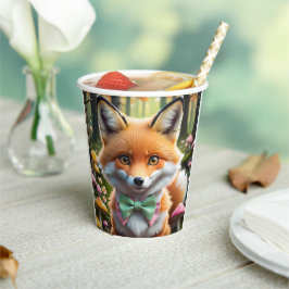 Niedlicher Fox mit einem grünen und rosa Bug Pappbecher