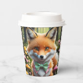 Niedlicher Fox mit einem grünen und rosa Bug Pappbecher (Rückseite)