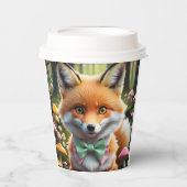 Niedlicher Fox mit einem grünen und rosa Bug Pappbecher (Vorderseite)