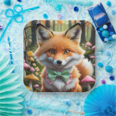 Niedlicher Fox mit einem grünen und rosa Bug Pappteller (Party)