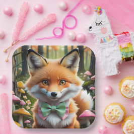 Niedlicher Fox mit einem grünen und rosa Bug Pappteller