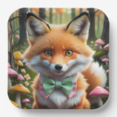Niedlicher Fox mit einem grünen und rosa Bug Pappteller (Vorderseite)