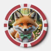 Niedlicher Fox mit einem grünen und rosa Bug Pokerchips (Vorderseite)