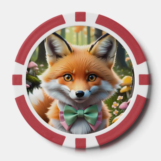 Niedlicher Fox mit einem grünen und rosa Bug Pokerchips (Vorderseite)