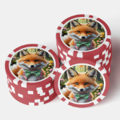 Niedlicher Fox mit einem grünen und rosa Bug Pokerchips (Stapel)