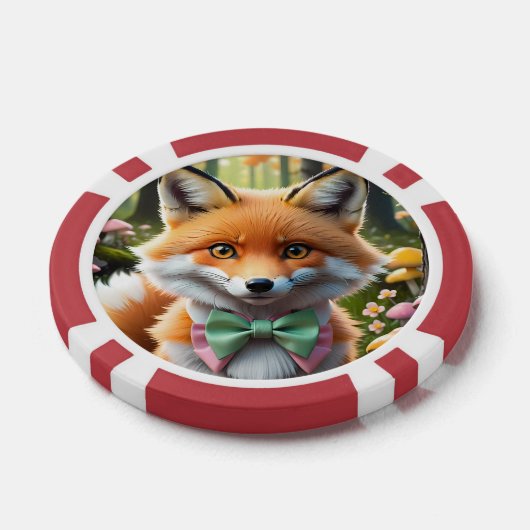 Niedlicher Fox mit einem grünen und rosa Bug Pokerchips (Einzeln)