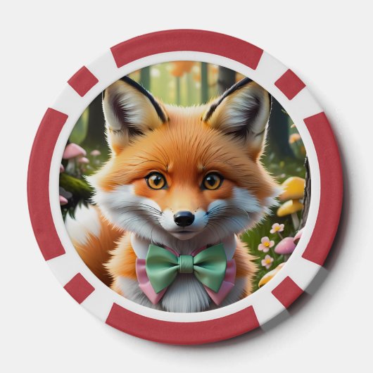 Niedlicher Fox mit einem grünen und rosa Bug Pokerchips (Rückseite)